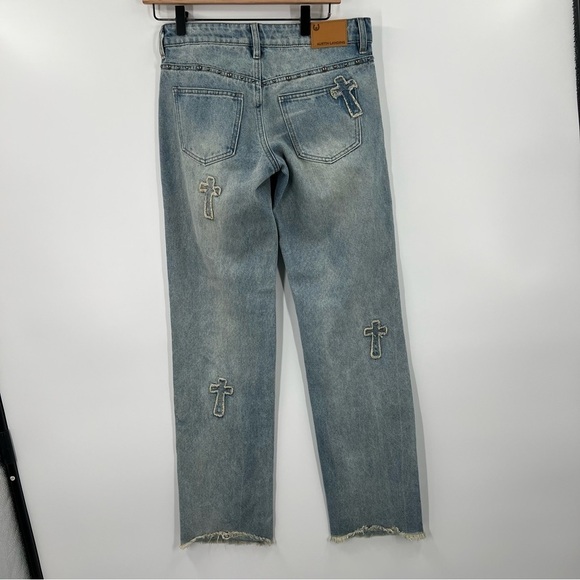 Austin Landing Denim Cross Patches Studded 100% Cotton Jeans - Picture 11 of 13